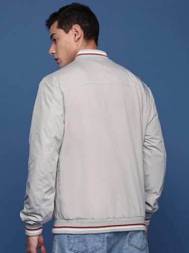 Image of SHOWOFFFF Men Solid Bomber Jacket | Mock Collar Full Sleeves Nylon Jacket for Mens | Slim Fit Jacket for Men's