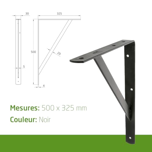 Équerre pour étagères 500x325mm acier noir support mural robuste