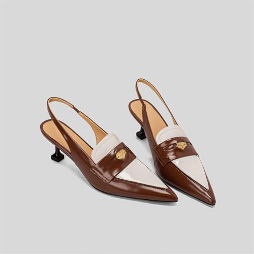 Women's Stitching Pointed Closed Toe Elastic Slingback Pumps Mid Kitten Flare Heeled Loafers Classic Work Office Church Sexy Comfortable Dress Shoes Business Party All Weather Heels2