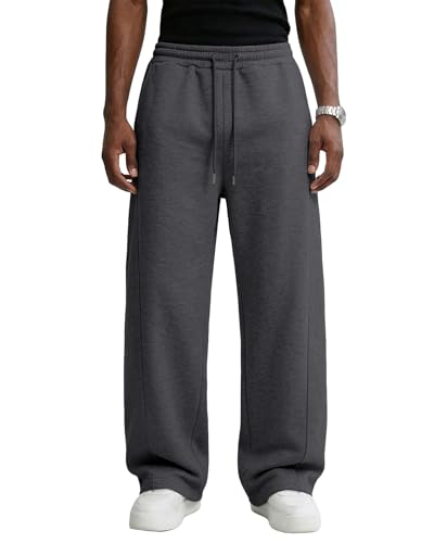 Image of Men's Baggy Sweatpants Cotton Fleece Wide Leg Lounge Sweat Pants Drawstring Waist Jogging Pants with Pockets
