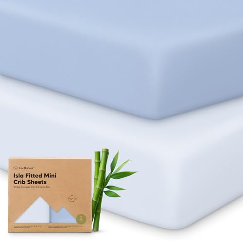 Image of Pack and Play Sheets Fitted - 2-Pack Mini Crib Sheets for Pack N Play Mattress 38x26, Soft & Cozy, Neutral Toddler Playard Bedding, Snug Fitted Mini Baby Crib Mattress Cover Boy, Girl (Blue Flax)