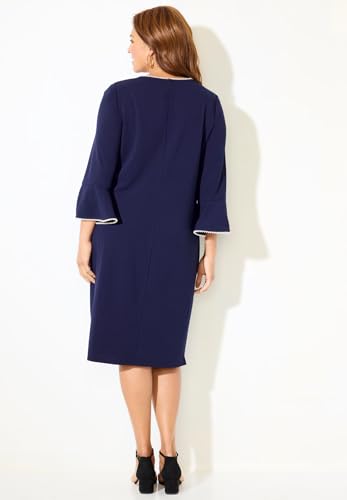 Catherines Women's Plus Size Faux Pearl Trim Ruffle Sleeve Shift Dress2