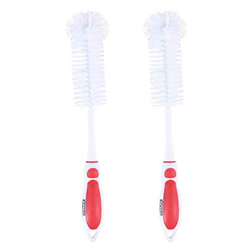 Image of Superio Baby Bottle Brush Cleaner, Water Bottle Cleaner Brush Scrubber, Cup Brush Cleaner, Red Bottle Washer with Long Handle Silicone Grip, Sturdy Bristles (2 Pack)