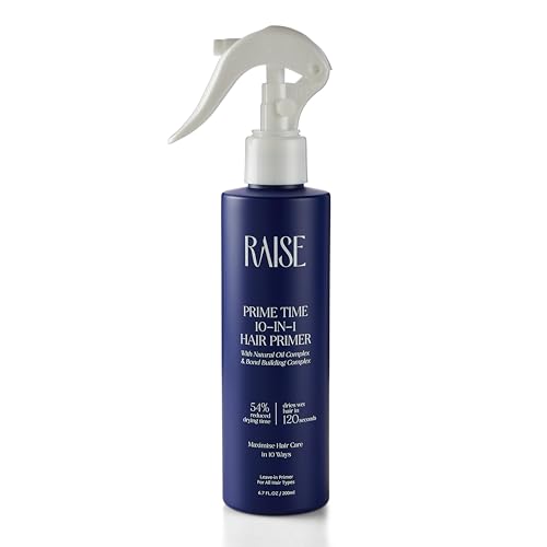 Image of Raise Prime Time 10-in-1 Hair Primer | Heat Protectant Spray with Argan Oil | Frizz Control, Shine & Smoothness | Cuts Drying Time by 54% | SLS & Paraben Free Leave-In Hair Treatment | 200 ml