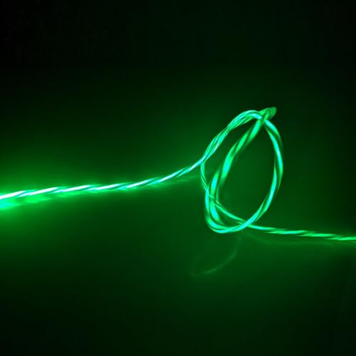 Image of AYI 3 in 1 USB Charging Cable 1m, Green Dynamic Flowing Light Effect, Flexible PVC Tangle-Free Design, Smart Chip with Trickle Charging & Low Power Consumption, Data Sync Cord for Most Mobile Devices.