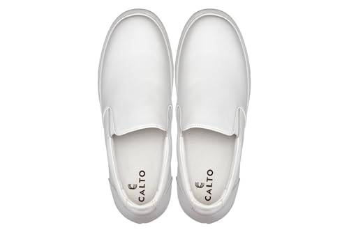 CALTO Men's Invisible Height Increasing Elevator Shoes - White Nappa Leather Slip-on Lightweight Casual Loafers - 2.6 Inches Taller - T1022 - Size 9 D(M) US4