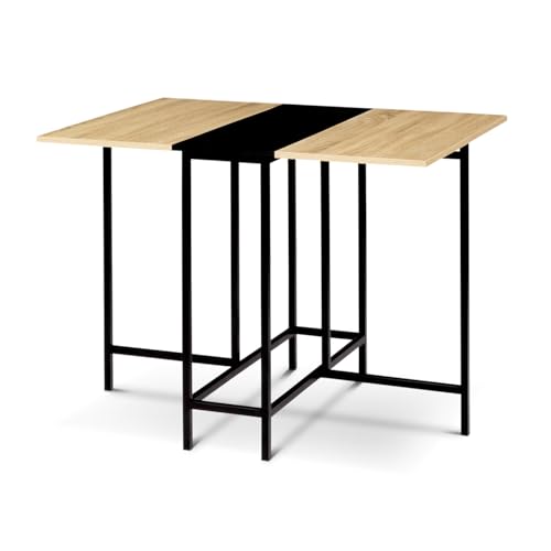 IDMarket - Table Console Pliable EDI 2-4 Personnes façon hêtre et Noir Design Industriel 103 x 76 cm