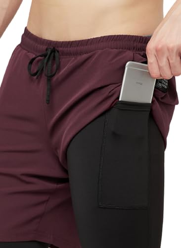 Image of TRUEREVO - 2 in 1 Running Sports Shorts for Men with Mobile Phone Pocket - Quick Dry & Lightweight Moisture-Wicking Active Wear, Gym Shorts for Men Workout - Double Layer Half Pant with Inner Tights