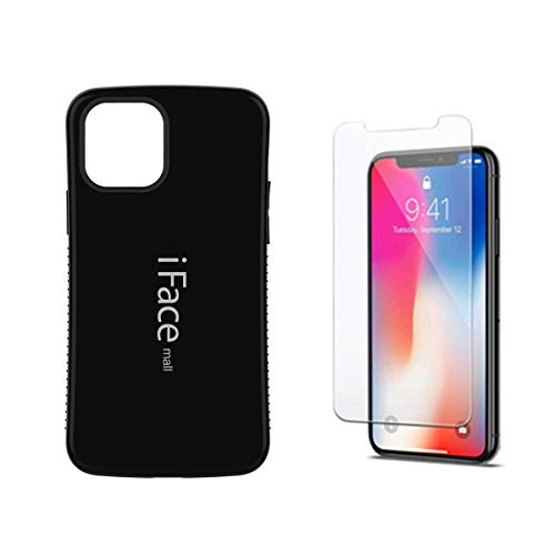 iFace mall iPhone 12 / 12Pro �p �P�[�X �y�K���X�Z�b�g�z �y�� ���^ ���C�����X�[�d �A�C�t�F�C�X ���[�� �A�C�t�H��12 �J�o�[ �X�g���b�v�z�[�� �ϏՌ� TPU 2�d�\�� �ϖ��C ����~�� (�u���b�N, �y��p�����K���X�Z
