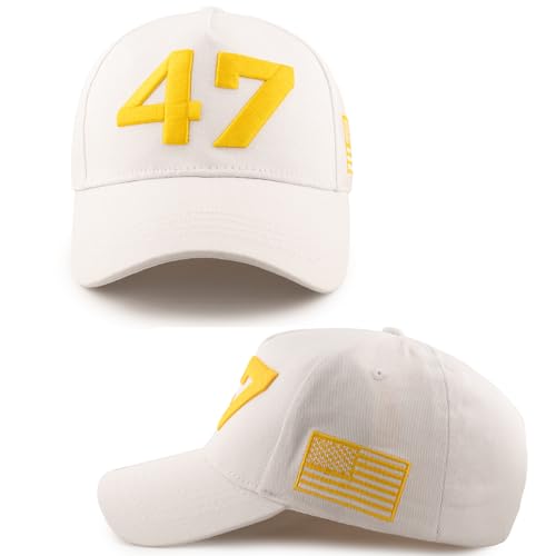 45 47 Charlie Kirk Baseball Cap Gold Embroidery USA Flag 47 Baseball Cap for Men Women Adjustable Trucker Freedom Hat (US Alpha One Size 47 White)