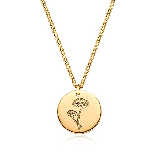 MEVECCO Gold Birth Flower Coin Necklace for Women 12 Month August Disc Pendent 18K Gold Plated...