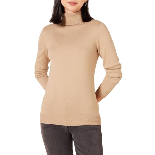 Amazon Essentials Jersey de Cuello Vuelto, Manga Larga, Ligero y de Ajuste Clásico (Disponible en Tallas Grandes) Mujer, Camel Mezcla, M
