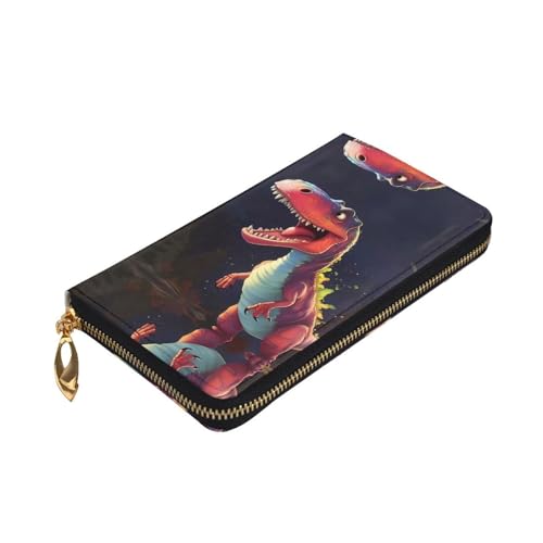 Leather Wallet - Stylish and Functional Wallet for Women with Multiple Compartments and Zipper Design Big-mouthed Dinosaur Prints, Black, One Size3