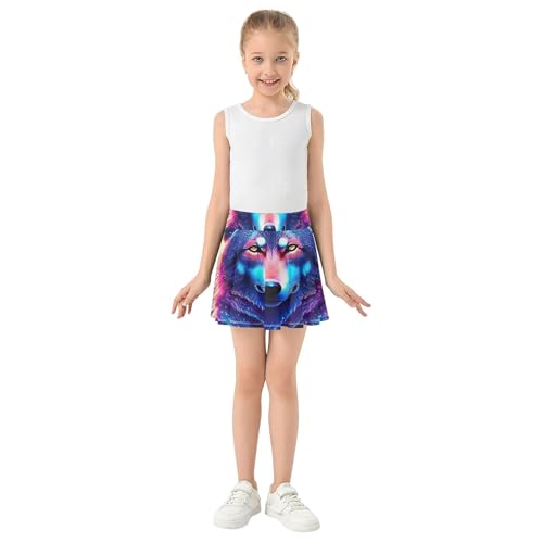 Majestic Wolf Galaxy Starry Night Tennis Skirts Toddler Fun Cute Girls Skorts Athletic Shorts School 4t3