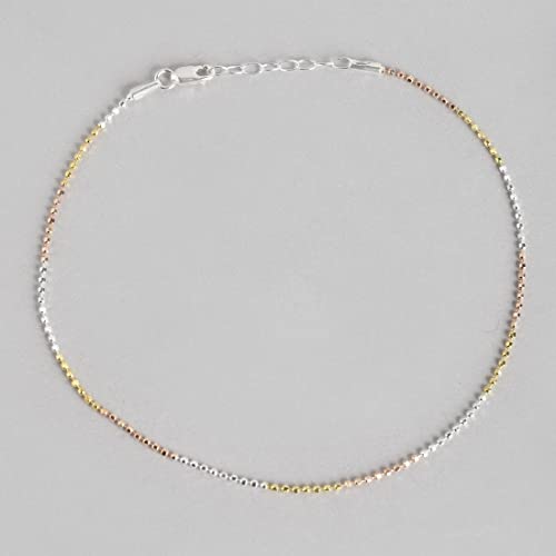 925 Silver Beads Chain Anklet Triple Tone Plating