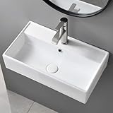 SHACO Wall Mounted Bathroom Sink with Towel Rack, 21' X 12' Modern Wall Mount Sink, Sinks for Small Bathrooms Wall Hung Sink, White Rectangular One Hole Lavatory Vanity Porcelain Ceramic Bathroom Sink