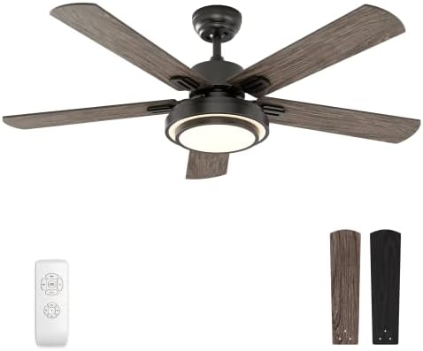 warmiplanet Ceiling Fan with Lights Remote Control, 52 Inch, Black (5-Blades)