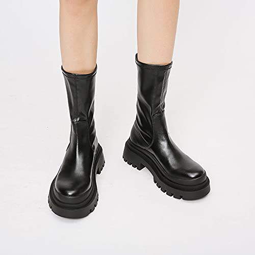 BB BEROBELLO FASHION IS AN ATTITUDE Women's High Platform Chunky Heel Goth Mid Calf Boots 5