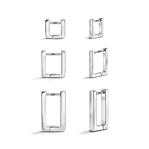 Gold Hoop Earrings Sets for Women:3 Pairs Sterling Silver Small Huggie Earrings Hypoallergenic - Main Image