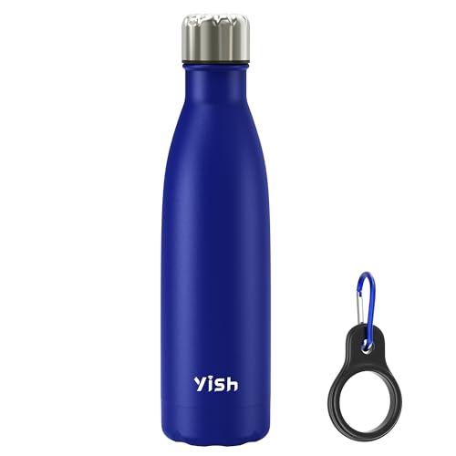 YISH Edelstahl Trinkflasche Thermosflasche Trinkflasche Edelstahl:Wasserflasche 500ml Trinkflasche Kohlensäure Geeignet mit Schnalle 10h Heiß/Kalt BPA Frei für Büro,Schule,Sport,Camping,Blau