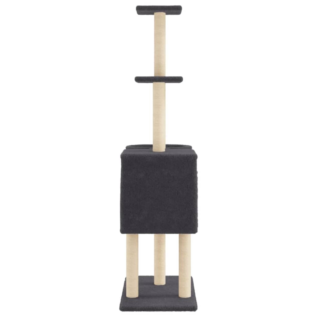 Homgoday Tiragraffi per gatti con tiragraffi in sisal, grigio scuro, 145 cm, torre tiragraffi multilivello con scala e condomini, centro attività per gatti da interno