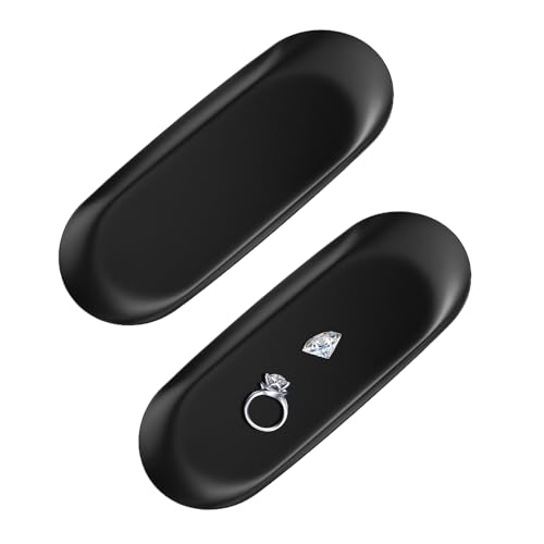 COACOM Juego de 2 Bandejas Decorativas de Acero Inoxidable, Negras, para Almacenamiento de Oficina, Joyas, Aperitivos, Frutas y Más