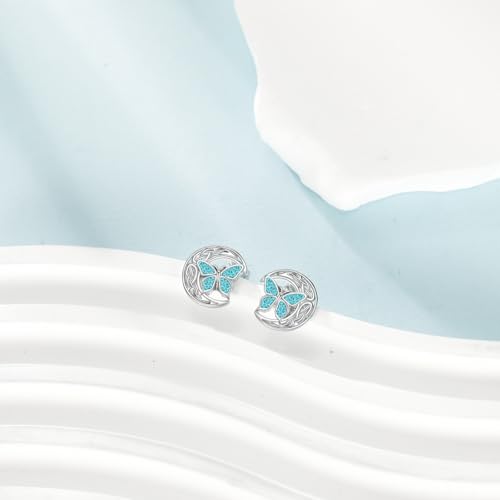 URONE Butterfly/Hummingbird/Dragonfly Earrings 925 Sterling Silver Celtic Moon Stud Earrings Turquoise Butterfly/Hummingbird/Dragonfly Jewelry Gifts For Women4