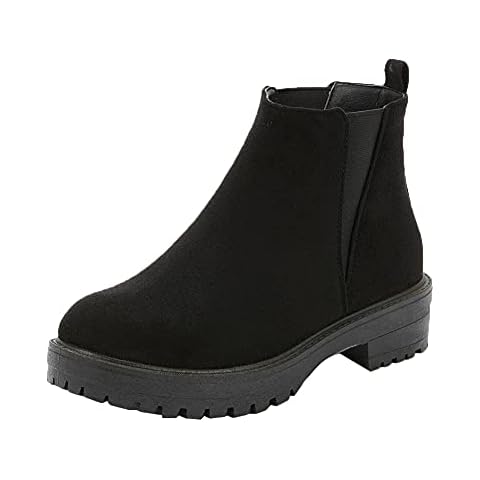 Ladies Ankle Boots | Womens Chelsea Shoes| Ladies Casual Boots | Womens Winter Shoes | Ladies Mid Heel Boots | Ladies Chunky Heel Shoes| Womens Slip On Boots Size Black Suede 5 Cover