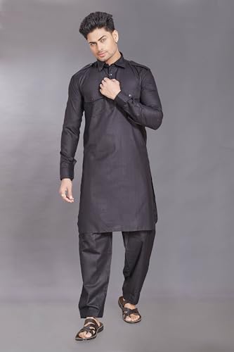 Image of DIVISIVE Men's Cotton Blend Pathani Kurta Pyjama Set