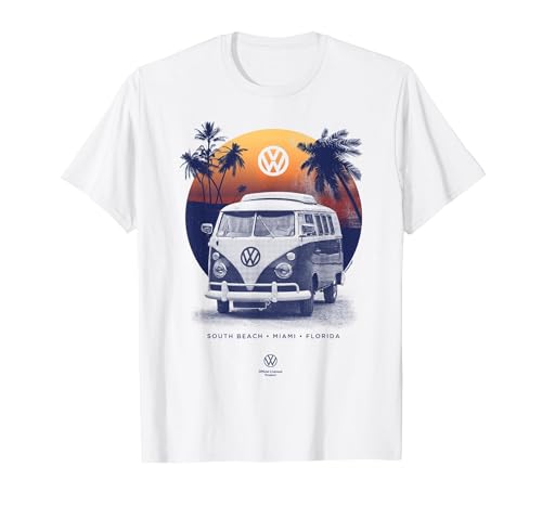 Coucher de Soleil sur la Plage du Camping-Car Volkswagen T1 en Floride T-Shirt, Homme, Blanc, XL