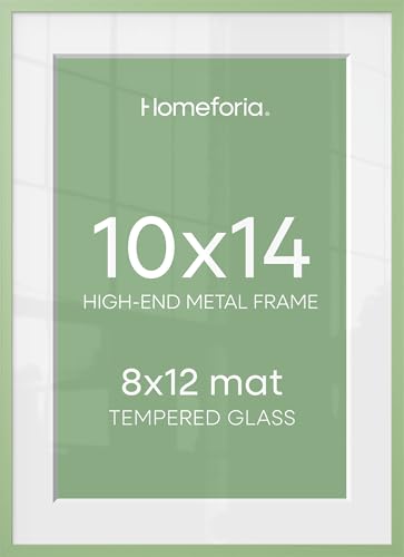 Image of Homeforia 10x14 Green Picture Frame, High-End Metal, 8x12 Mat, Glass | High End Aluminum, Tempered Glass, Acid-Free 8x12 Removable Mat, 10x14 in Edge-to-Edge Display 14x10, Wall Kit, Set Of 1