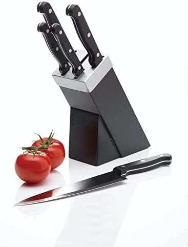KitchenCraft KCKNB15 Kitchen Knife Set and Knife Block, 5 Piece Stainless Steel Cutting Set, Black