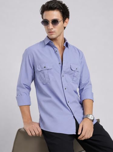 Image of FYLTR Men's Full Sleeve Overdyed Solid Shirt - Regular Fit | Full Sleeve | Double Pockets | Travel Shirts for Men | Casual Shirts for Men