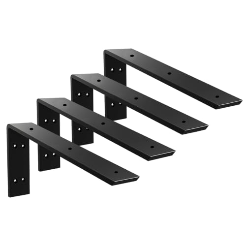Image of WINKER Countertop Support Bracket 4 Pack Heavy Duty 3/8" Thick Hidden L Shelf Bracket 20" x 8" x 2.5" Metal Corbels for Quartz/Granite/Wood/Concrete/Laminate Countertops, Black (7 Hole)
