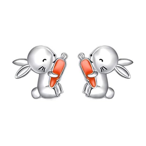 Bunny Stud Earrings for Women Teen Girls 925 Sterling Silver Rabbit with Carrot Earrings Cute Animal Jewelry (Bunny & Carrot) Cover