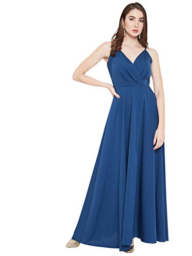 Image of Berrylush Red Solid V Neck Maxi Dress