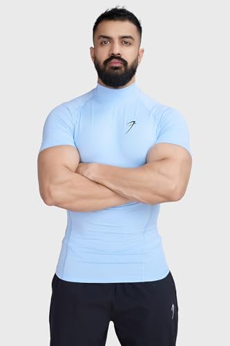 Image of Men Half Sleeves Slim Fit Compression High Neck Sports and Gym Tshirt