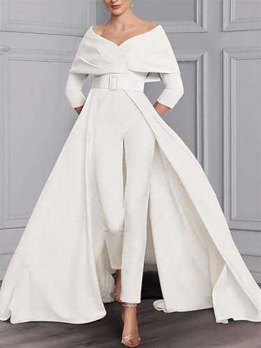 Two Piece Jumpsuit Mother of The Bride Dress for Wedding Off Shoulder Satin Elegant Formal Evening Dress for Women2