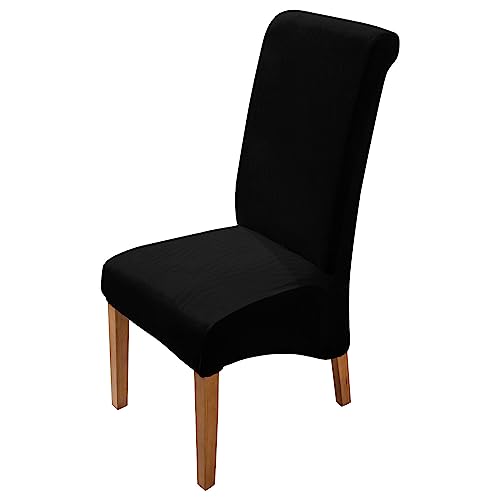 Image of HOKIPO Velvet Chair Covers for Long Back Dining Chair, Set of 1, Black (AR-4760-BLK)