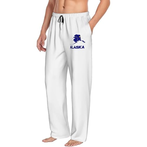 Alaska Map Flag And Text Pajama Pants Adult Comfy Sleep Pants Lightweight Pjs Bottoms Wide Leg Sleepwear For Mens4