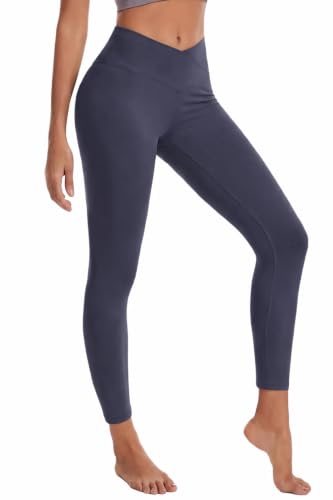 BCOFUI Womes Crossover High Waisted Yoga Pants Leggings Dark Gray