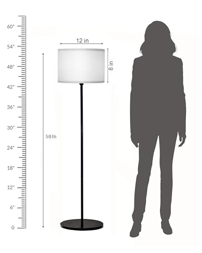 Image of Homesake Floor Lamp for Living Room, Traditional Farmhouse Boho Mid-Century Pole Lamp with Linen Lamp Shade, Standing Lamp, Floor Lamp for Living Room, Bedroom Office, Off-White