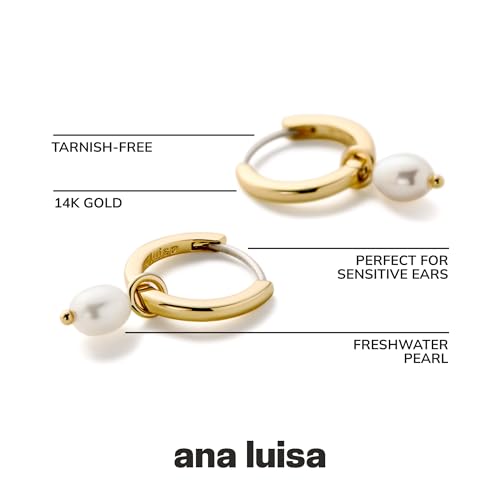 Ana Luisa Frida Pearl Jewelry Huggie Hoops - Medium & Small 14K Gold Plated & Silver Rhodium Plated Drop Hoop Earrings with Freshwater Pearls - 2-in-1 Hypoallergenic Water-Resistant, Tarnish-Free Hoop3