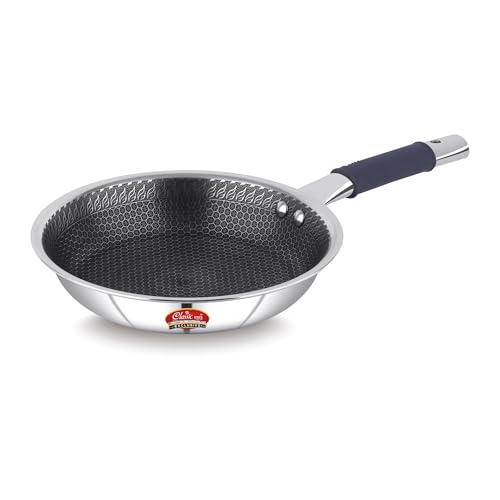 Image of Classic Steels Hexa Comb Triply Frypan Without Lid - 1 LTR (20cm) | Stainless Steel Non-Stick Fry Pan | Induction & Gas Compatible | 2.5mm Thickness | Durable Stay Cool Silicon Handle