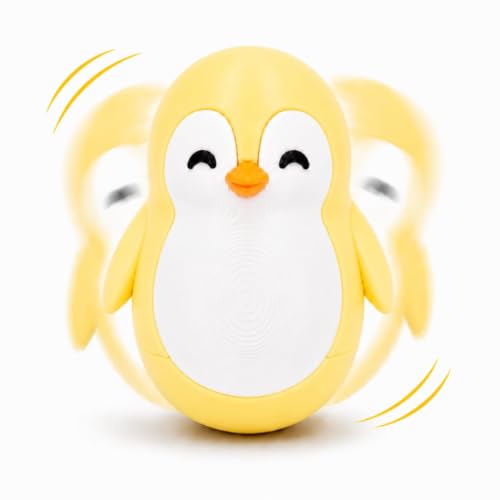 Image of Roly Poly Penguin Wobbler | Cute Self-Righting Penguin Desk Toy | Stress Relief Fidget Toy | Mini Penguin Collectible | Office Desk Decor & Gift (Macaroon Yellow, 1 pc)