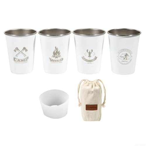 304 Stainless Steel Cup Set Designed for Campers Includes Stylish Tote Bag for Easy Portability (Four-piece set Green)2