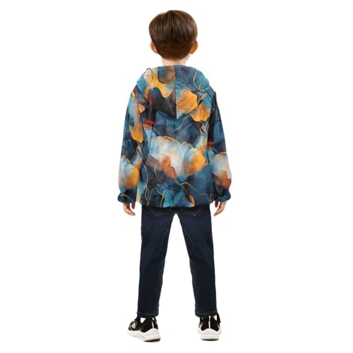 Boys Girls Fleece Jacket Dark Blue Orange Water Texture Kids Warm Hooded Outwear Coat4