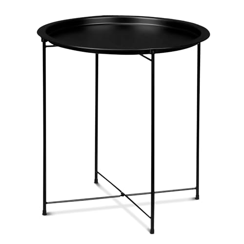 TIENDA EURASIA – Mesa Auxiliar Plegable Redonda | Medidas 46.8x46.8x50.2 cm | Mesa Plegable | Material Metal | con Patas Plegables | Multiusos | Mesas Plegables Portatiles (Negro)
