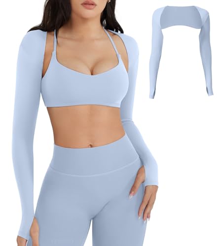 Image of YEOREO Women Crop Top Long Sleeve Bolero Open Front Workout Cropped Shirts Sports Shrug