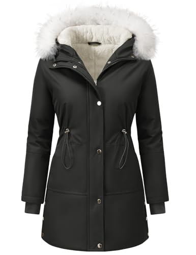 Vijamiy Manteau Femme Hiver Veste Polaire Femmes Manteaux Hiver Chic Blouson Parka Chaud Imperméable Outercoat avec Zippée Poches(Noir,XL)